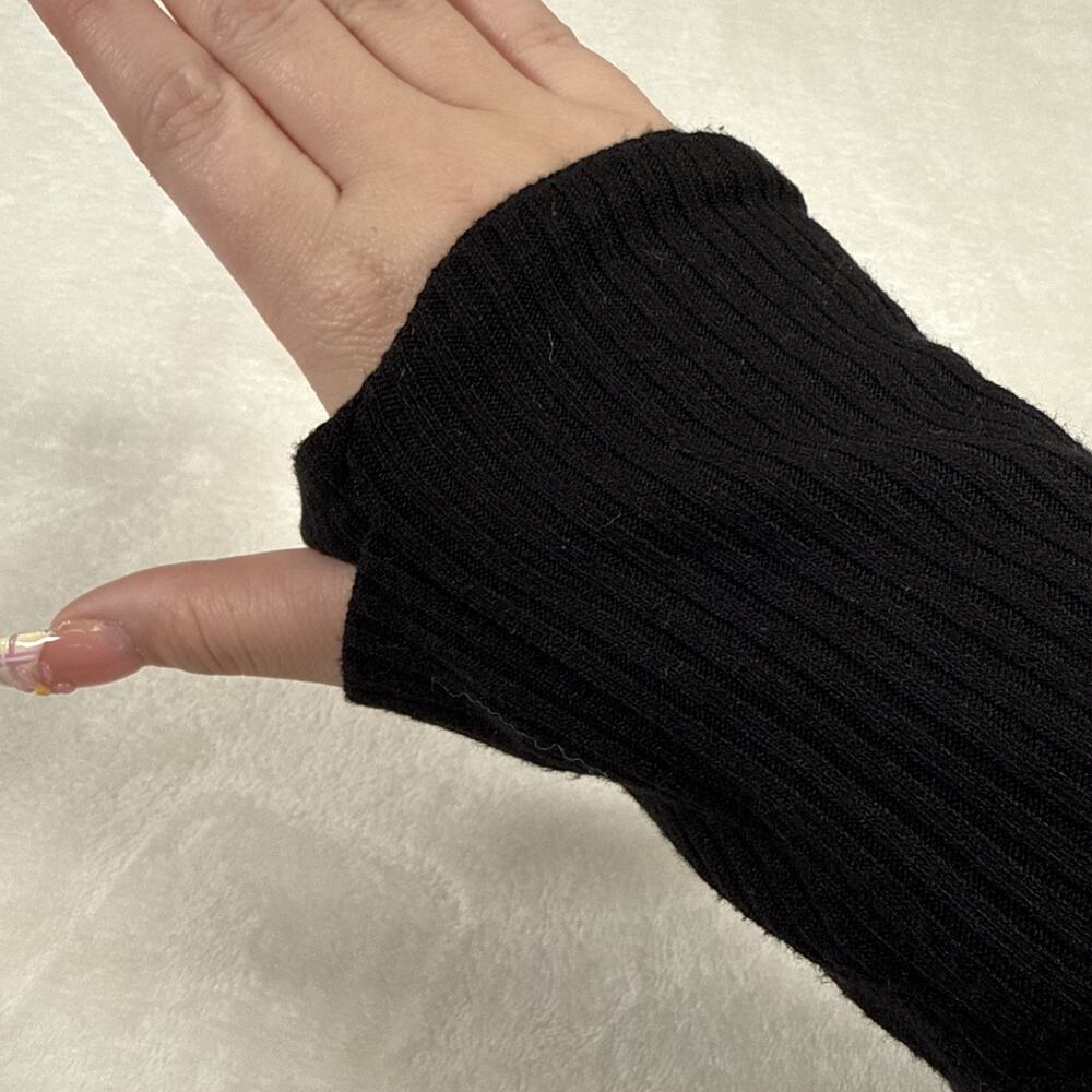 Athleta Harmony Pose Wrap M Black Ribbed Hooded Cardigan Open Front Thumbholes - Picture 15 of 15